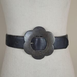 Another Line Belt Small Black Leather Sunflower Buckle Boho Cowgirl Hippie Rodeo